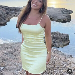 Zara Satin Effect Mini  Dress Light Yellow Size Large NWOT